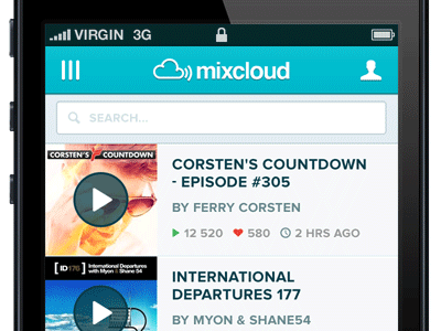 Mixcloud home screen animation app application home iphone menu mixcloud mobile music navigation play podcast screen