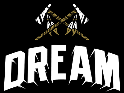 Dream Warrior feathers gold hatchet illustration native american negative space tomahawk vector wood pattern