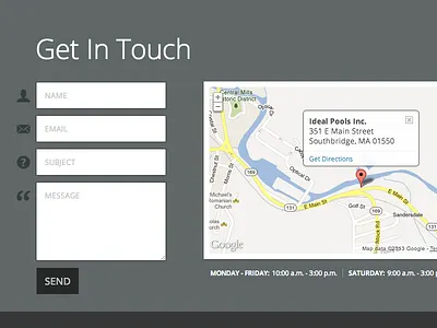 Ideal Pools Homepage 2 contact form map pictos