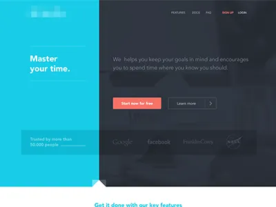 Master your time app blue button design facebook google home interface landing pahe ui ux web website