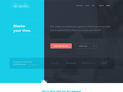 Master your time app blue button design facebook google home interface landing pahe ui ux web website