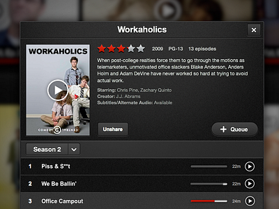 New Netflix iPad Movie/Show Modal episodes gui list media modal movie netflix play pop over stars