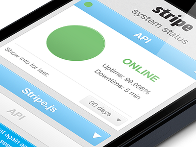 Stripe Status Page v1 api bars blue circle green ios iphone offline online responsive status stripe twitter website