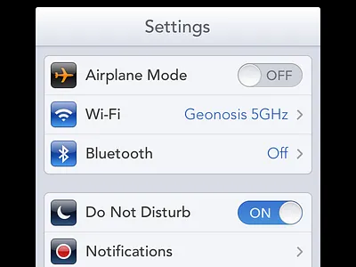 Settings app avenir chevron ios iphone made with sketch settings toggle