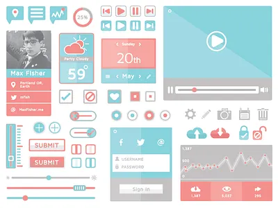 Flat Ui Kit buttons download free freebie icon illustration kit ui ux video