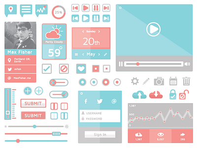 Flat Ui Kit buttons download free freebie icon illustration kit ui ux video