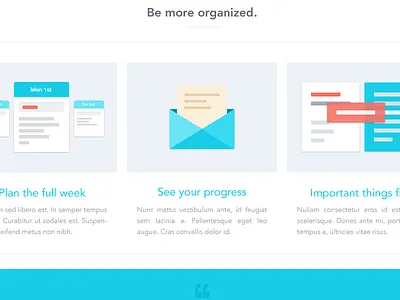 Be more organized app blue calendar feature flat icon illustration interface mail management plan planner time ui ux web website week