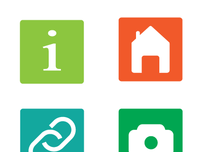 Icons add document home icons information links location photocamera photos project search