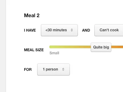 Meal 2 buttons dropdown slider ui white