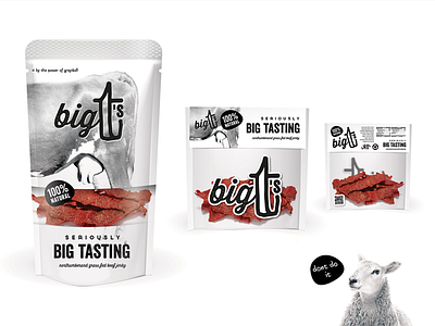 Big Ts Beef Jerky Packaging beef clean code confectionary cow farm food grass grey jerky market natural northumberland packaging packet pouch qr sheep sticker taste udder white