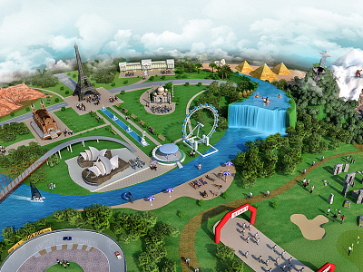 world 3d attractions illustration location map world
