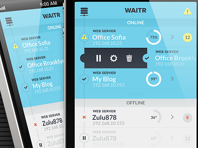 Waitr - Swipe to edit server dashboard flat ios monitor timeline