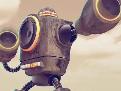 Audiomat 3d android audio automat c4d cg cinema 4d clouds digital illustration mecha music robot sound speaker texture vintage wood