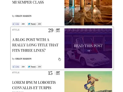 Minimal Blog Posts blog car hover minimal post read more serif shadow white wordpress
