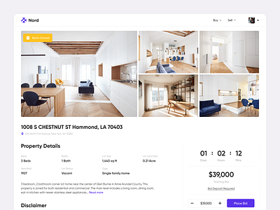 Real Estate Auction Marketplace — Property Page auction bidding design marketplace matching property property page real estate ui ux web