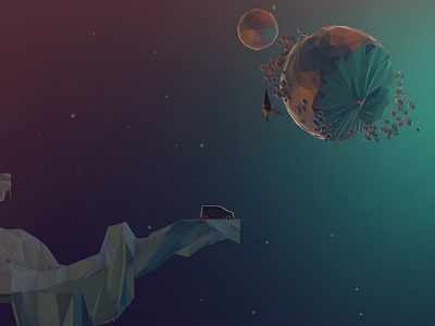 Family Road Trip to Mars 3d c4d geo geo a day geometric low poly minivan polygon