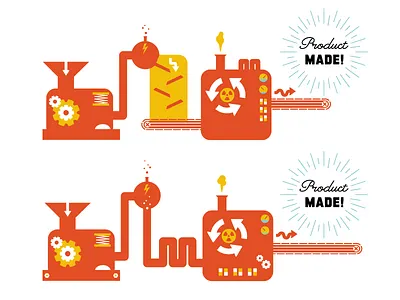 Product Machine cogs conveyor belt funnel illustration infographic machine product science