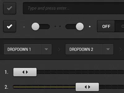 Dark Web & UI Elements bar buttons design dropdown field input interface kit menu navigation progress search slider switch toggle ui