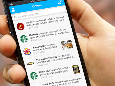 OmmYo App app blue brands feed hand ios iphone list logos