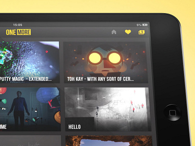 Just One More - iOS App dark grid interface ios ipad just justonemore more one player render ribot ui video vimeo yellow youtube
