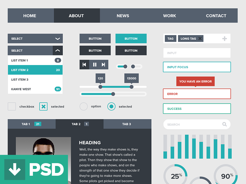 Example of Flat UI Kit (Free PSD)