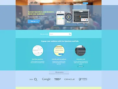 Sli.do Landing Page in FLAT areas blue facebook flat landing metro modern page slido square style ui ux video