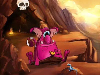 Cyclope Cave. Background for colorbook game. background colorbook cyclope game illustration skull sun