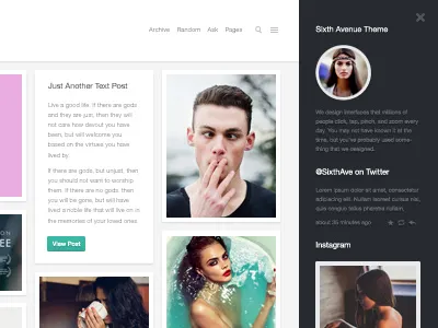 Sixth Avenue blog clean grey grid helvetica icons menu minimal pixelunion sidebar tumblr typography ui ux web