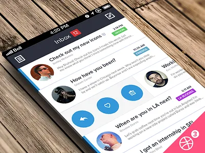 Flat iOS Mail App + Dribbble Invitations! app bobby mckenna compose dribbble eric hoffman flat inbox invitation ios mail nathan walker proxima nova rovane durso shawn carter simple slide social tags ui ux vaibhav bhat