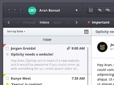 Mail App animation application clean client dark email gemicon gif interface mail navigation ui