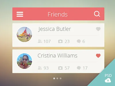 Friends list UI (Free PSD) beach clean flat ui