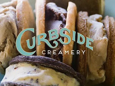 Curbside Creamery branding flat design food ice cream illustration lettering retro vector