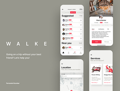 WALKE Dog Care App - Case Study dog figma graphic design mobile app pets product design ui ux