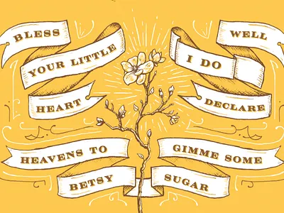 Southern Belle hand drawn illustration nashville poster print ribbons two color typography