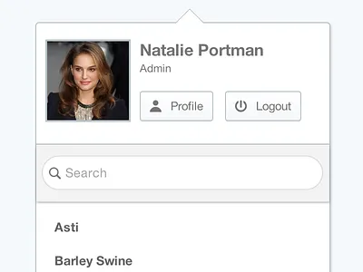 Profile Popover logout profile search