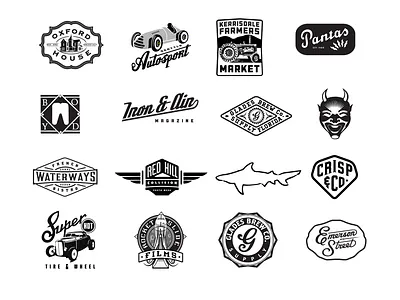 David Cran Logos 34 Sm automobile badges bar beer branding cafe car devil label logo mid century motorcycle race car retro script sign vintage