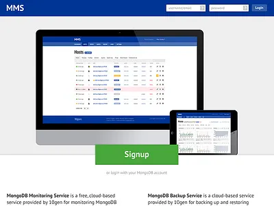 MMS 10gen Theme dashboard database landing page login mongodb monitoring ui