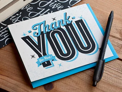 You Rock! blue card cyclone mvb fonts print screenprint silkscreen thank you typography