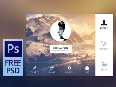 Free PSD - User Details awesome buttons card clean contact free free photoshop free psd gui icons interface minimal mountains photography profile ui ux web design