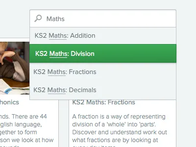 Auto Suggest: Maths clean courses dropdown education english exams font green home html5 icons keyskills learning maths minimal online parents platform proxima nova schools sketch tutor ui web app whitespace