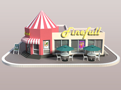 snack bar 3d bar building drink fast food house liushui red shop snack store