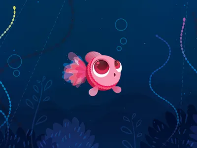 Just Keep Swimming fish illustration ocean sealife seaweed typography