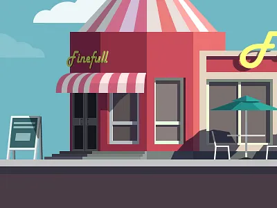 Snake bar Illustration 2d bar blackboard building chair city door flat gate graphic house illustration red roof scene shop snake wall window