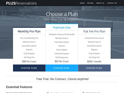PlusReservations Plans features flat plans pricing ui web design website