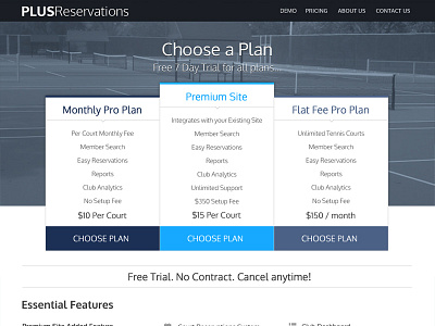 PlusReservations Plans features flat plans pricing ui web design website
