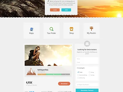 climbing project (landing page) clean climbing hiking landing newsletter outing simple tour ui ux web