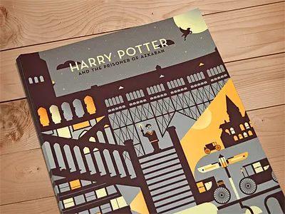 Harry Potter Poster azkaban buckbeak castle cute dangerdom dominic flask flat halftone harry hogwarts illustration magic mid century moon potter prisoner texture train vector vintage wizard