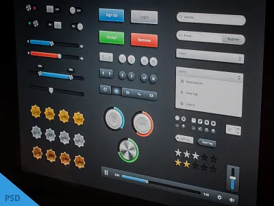 Full UI Kit No.1 awards badges buttons creative market form elements inputs ios toggles mike busby music player music ui sliders switches toggles ui kit user interface