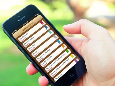 Bookmarks application book bookmark clean iphone leather library simple skeuomorphism ui wood