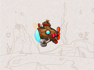 Animated Dr-Dr-Dr-Dr-Submarine [GIF] achtung adventure animation blue character deep fish jellyfish submarine vector